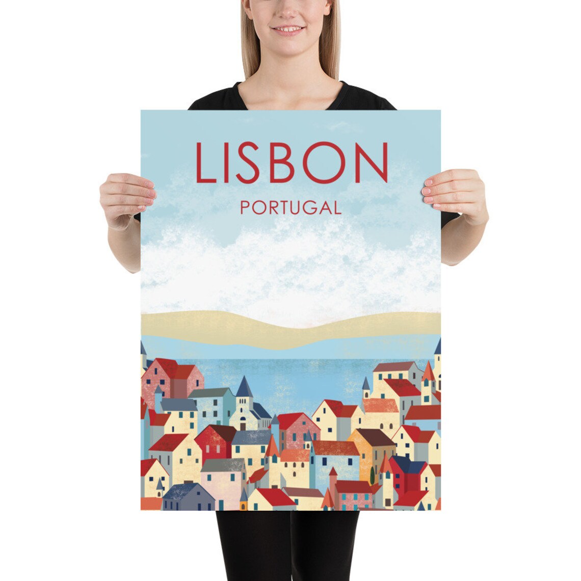 Lisbon Portugal Travel Poster Colorful Old Town Seaside View - Image 2