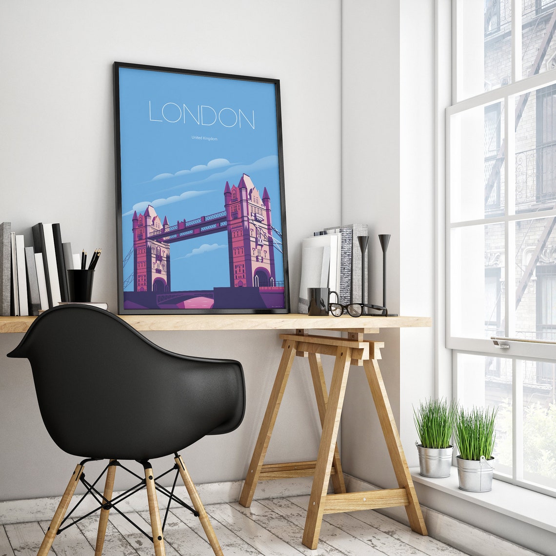 London United Kingdom Tower Bridge Pink Sunset Travel Poster - Image 2