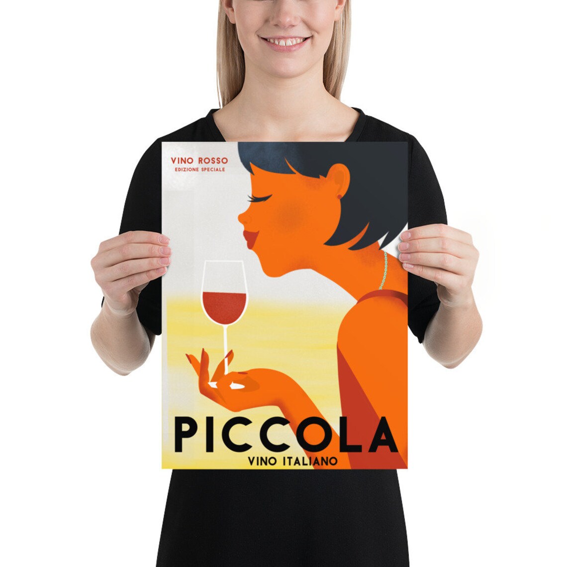 Piccola Vino Italiano Retro Poster Woman With Red Wine Glass - Image 2