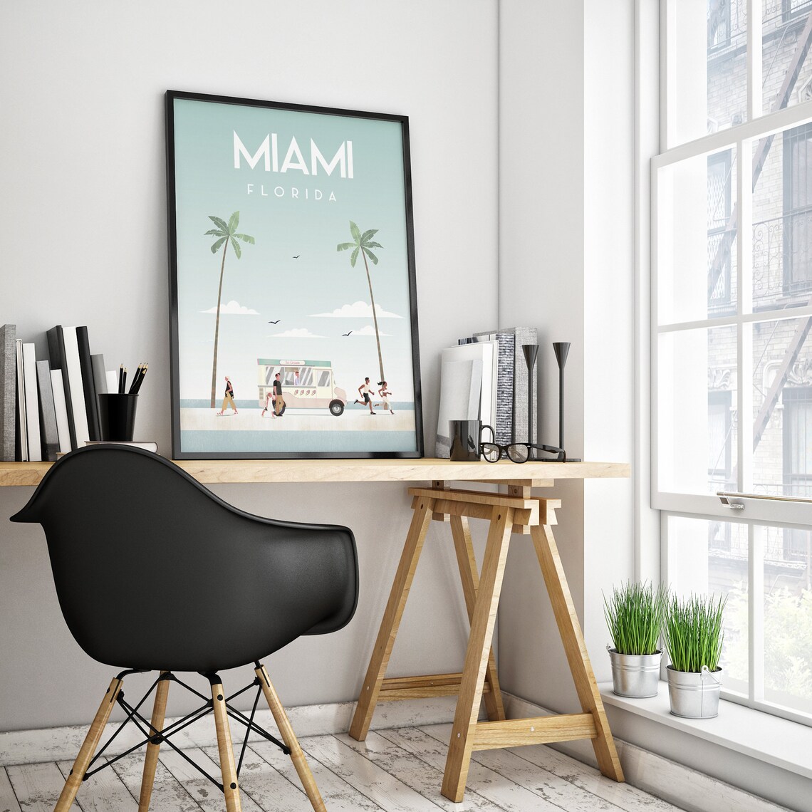 Miami Florida Beach Ice Cream Truck Retro Summer Travel Poster - Image 2