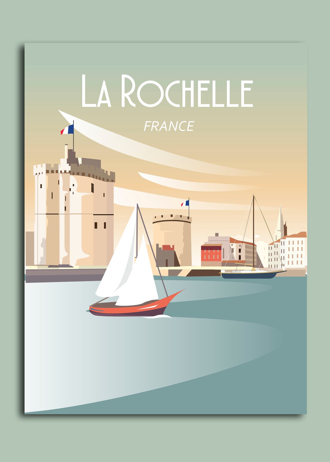 La Rochelle France Harbor Medieval Towers Retro Travel Poster - Image 2