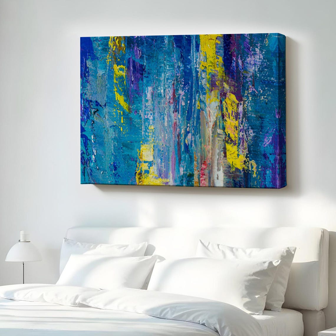 Cobalt Blue Abstract Painting Yellow Accents Modern Decor Poster