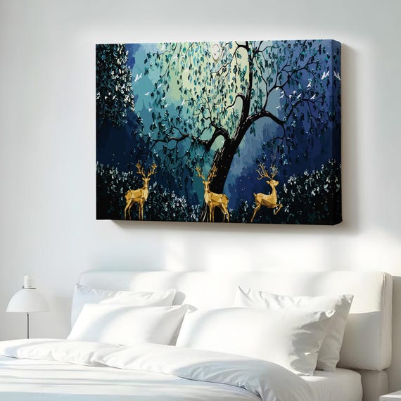 Modern Abstract Style Golden Deers Decorative Art Canvas Wall Decor Framed