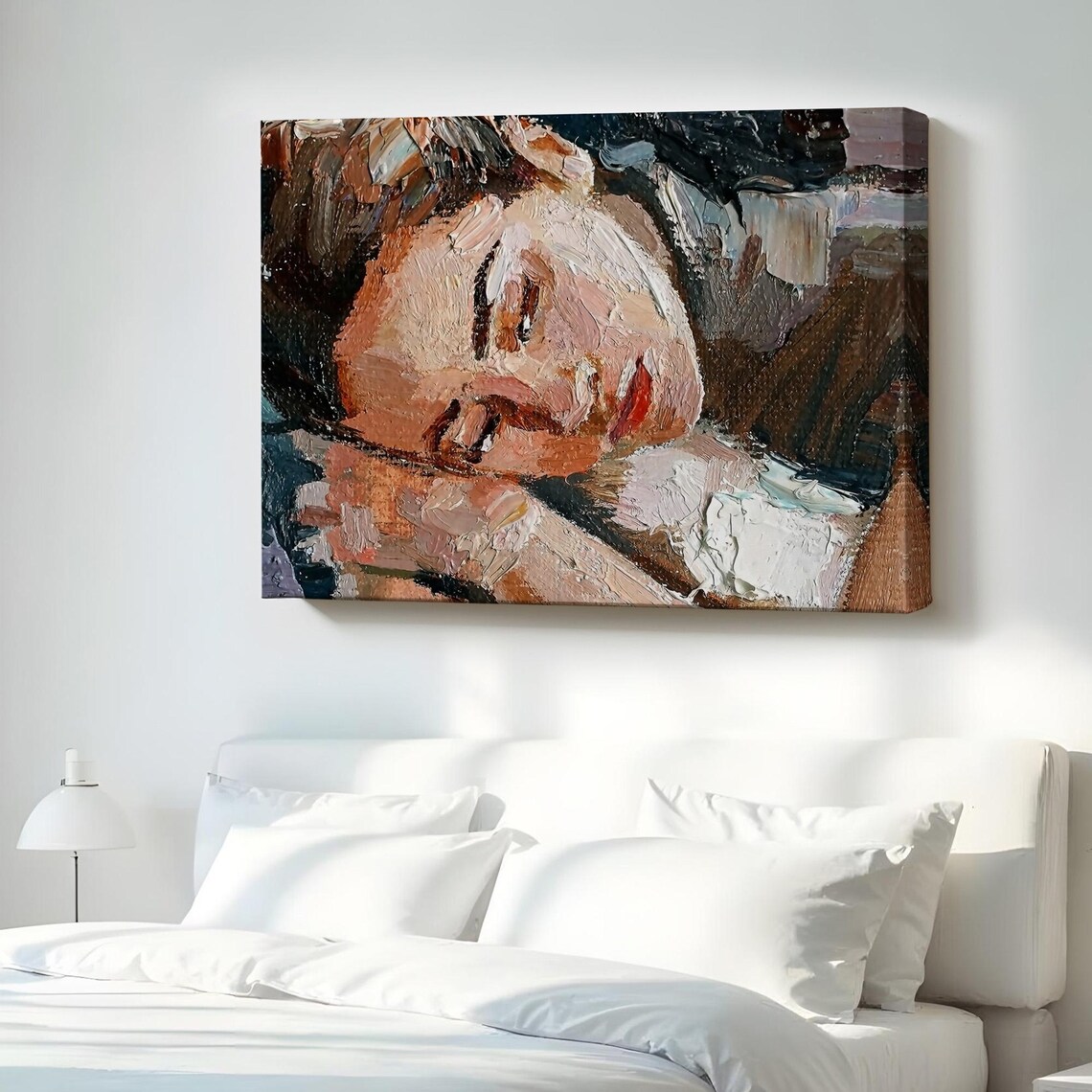 Sleeping Woman Portrait Oil Painting Dreamy Impasto Face Canvas Art Poster