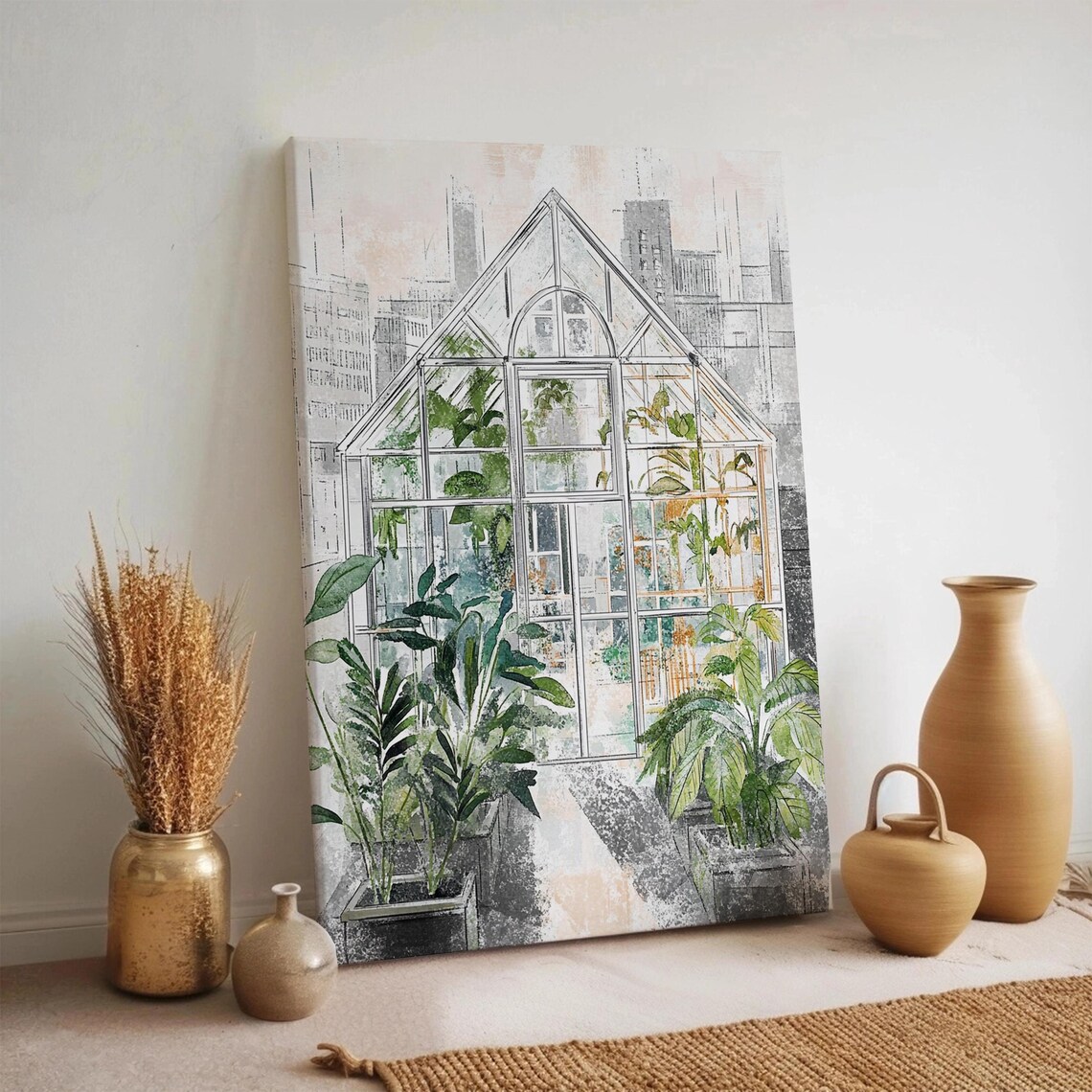 Urban Greenhouse Botanical Poster Glass Conservatory Plant Lover Wall Decor