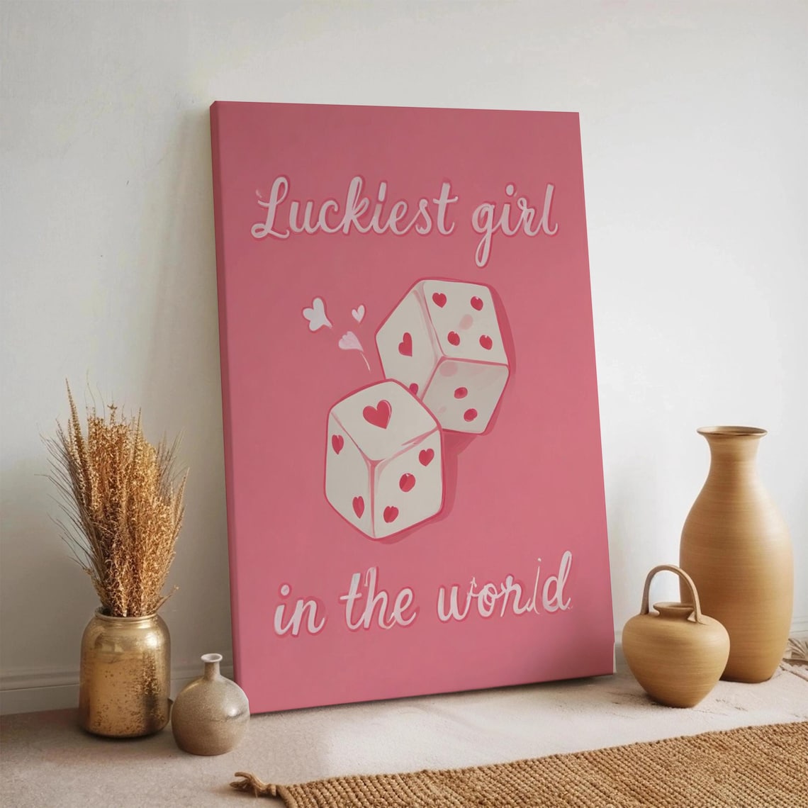 Luckiest Girl In The World Pink Dice Heart Cute Girly Design Poster