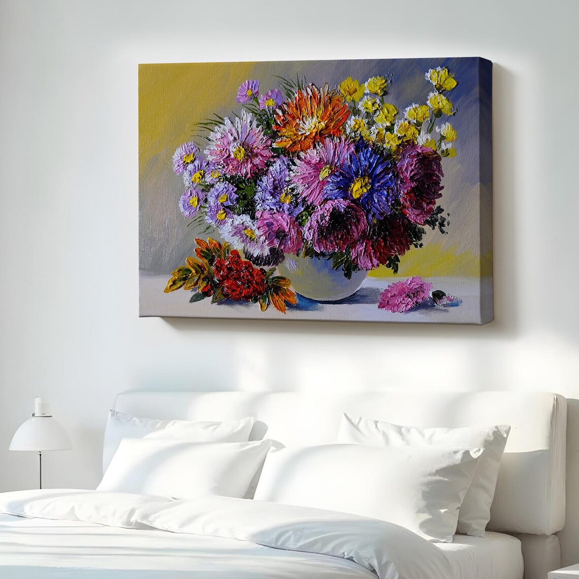 Colorful Chrysanthemum Bouquet Impasto Oil Painting Floral Canvas Print