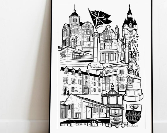 Hawick Landmark Illustration Print Scottish Borders Town Art