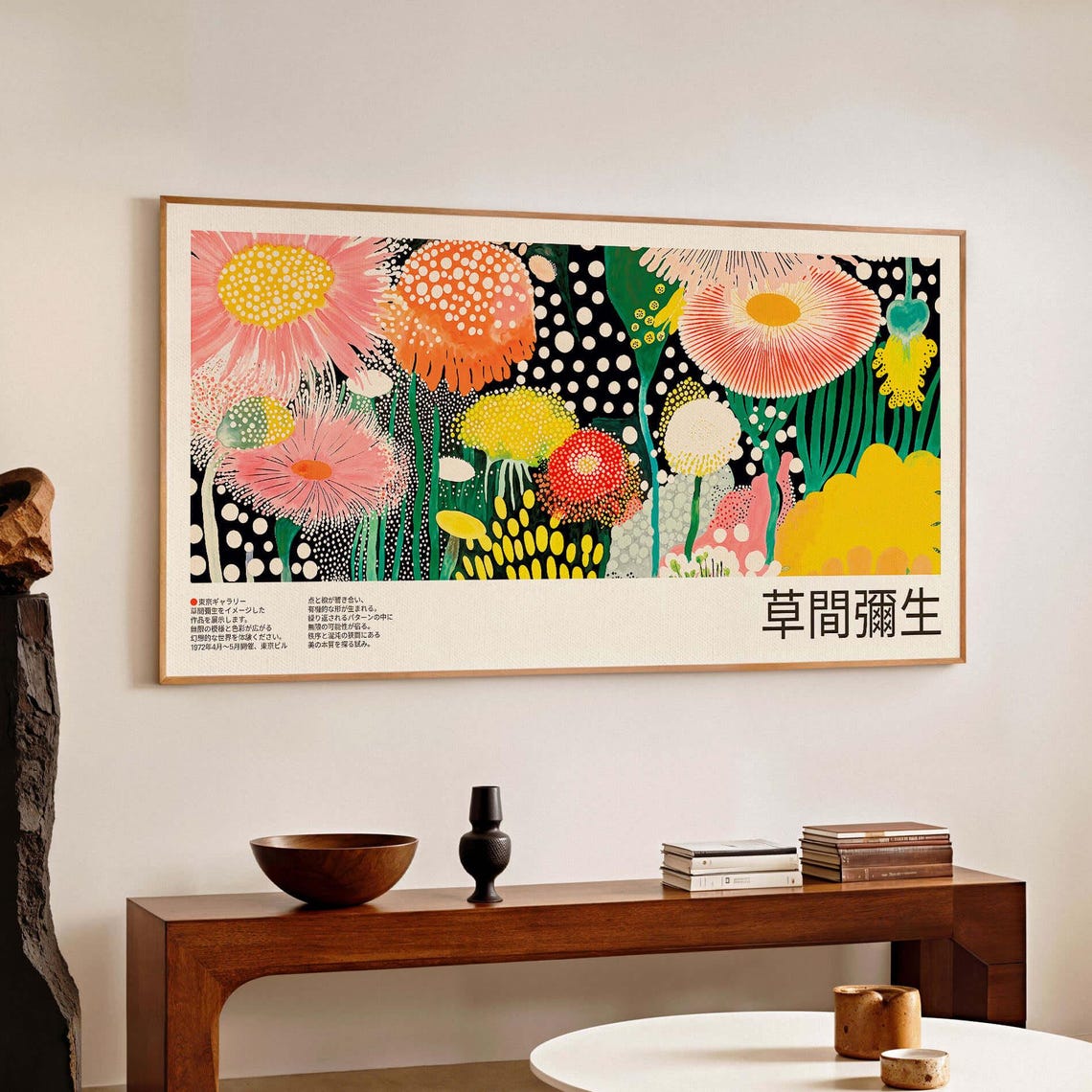 Kusama Inspired Panoramic Giant Dotted Wildflowers Exhibition Poster