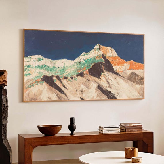 Mountain Landscape Canvas Print Unframed Extra Large Wall Art Abstract Panoramic Deep Blue Bold Nature Scene Xl Wide Decor