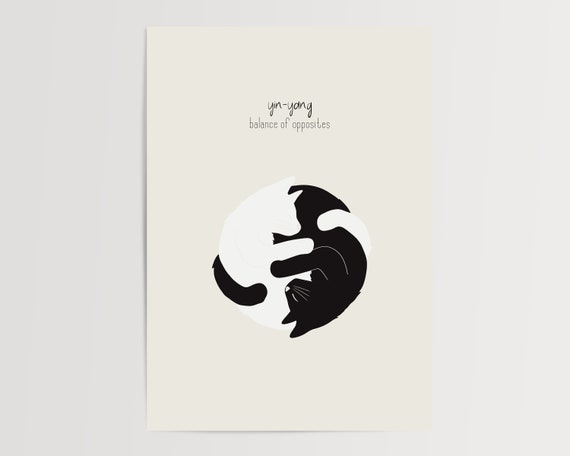 Yin And Yang Cats Minimalist Art Print