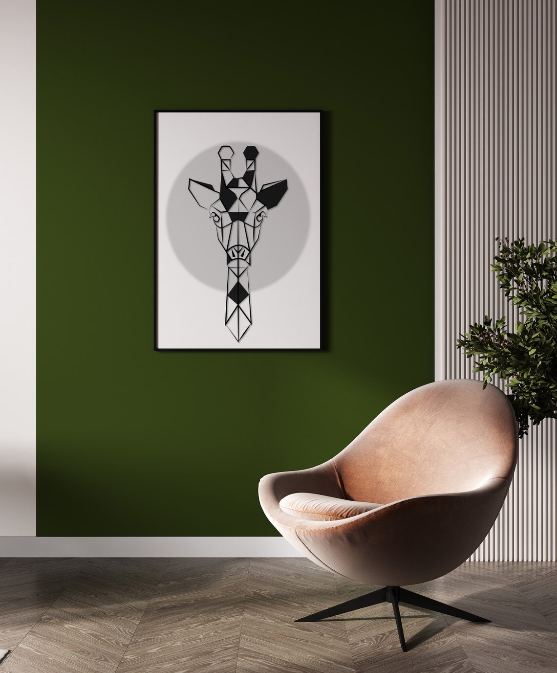 Geometric Giraffe Head Black White Polygon Modern Animal Wall Art - Image 2