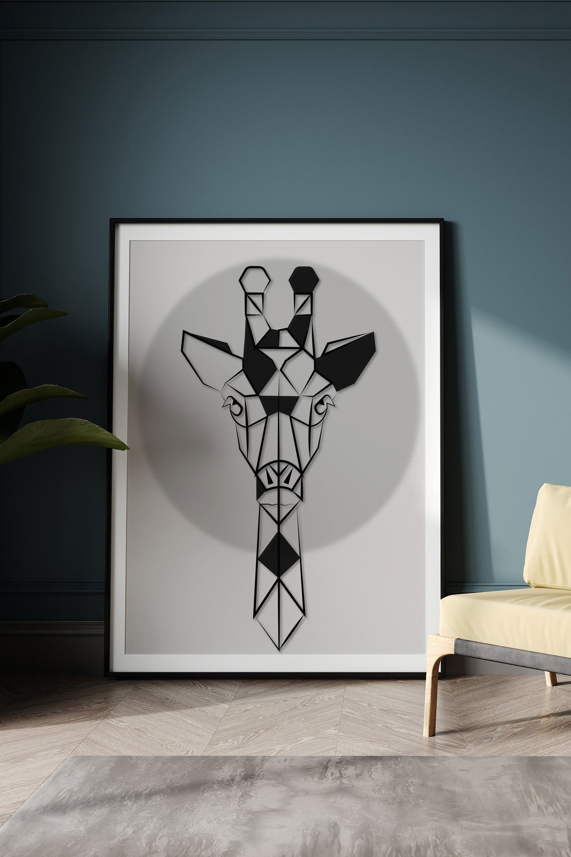 Geometric Giraffe Head Black White Polygon Modern Animal Wall Art