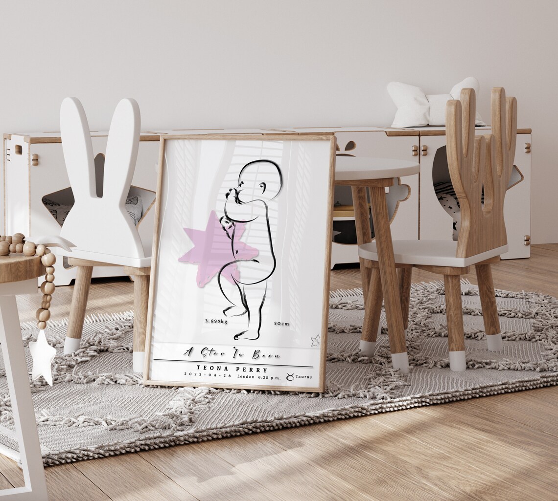 Baby Birth Scale Poster, Minimalist Nursery Decor - Image 2
