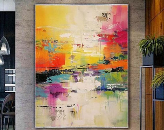 Original Colorful Oil Painting On Large Colorful Abstract Painting Textured Abstract Painting Hand Painted Abstract Art Home Decor