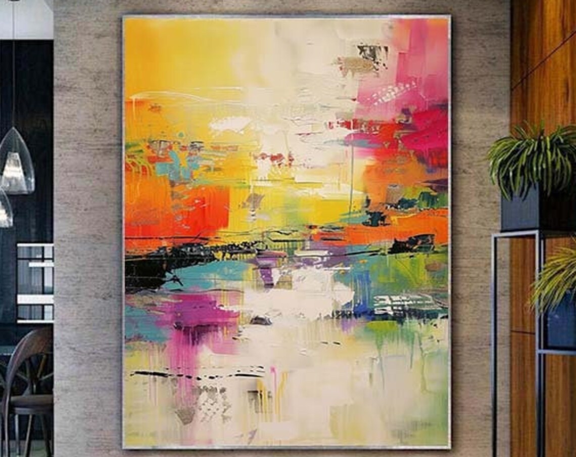 Vibrant Colorful Abstract Blocks Yellow Pink Teal Modern Art Poster