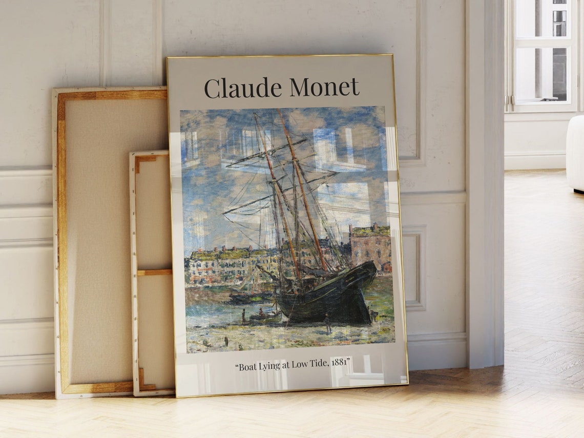 Boat Lying At Low Tide Claude Monet Famous Painting Painting Poster Modern Wall Art Art Print - Image 2