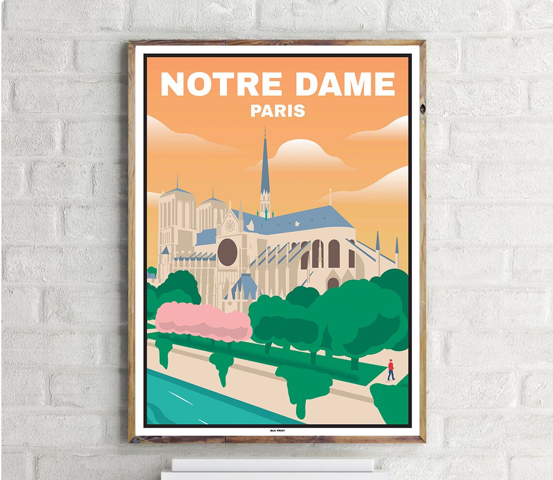 Notre Dame Paris Vintage Travel Poster