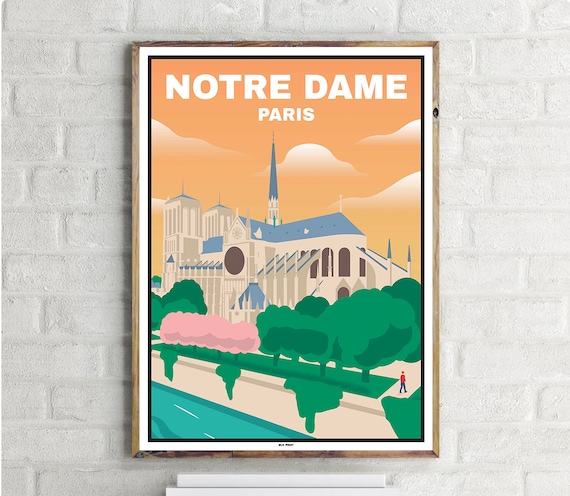 Notre Dame Paris Vintage Travel Poster