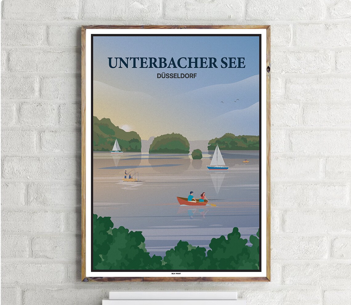 Unterbacher See Düsseldorf Vintage Travel Poster