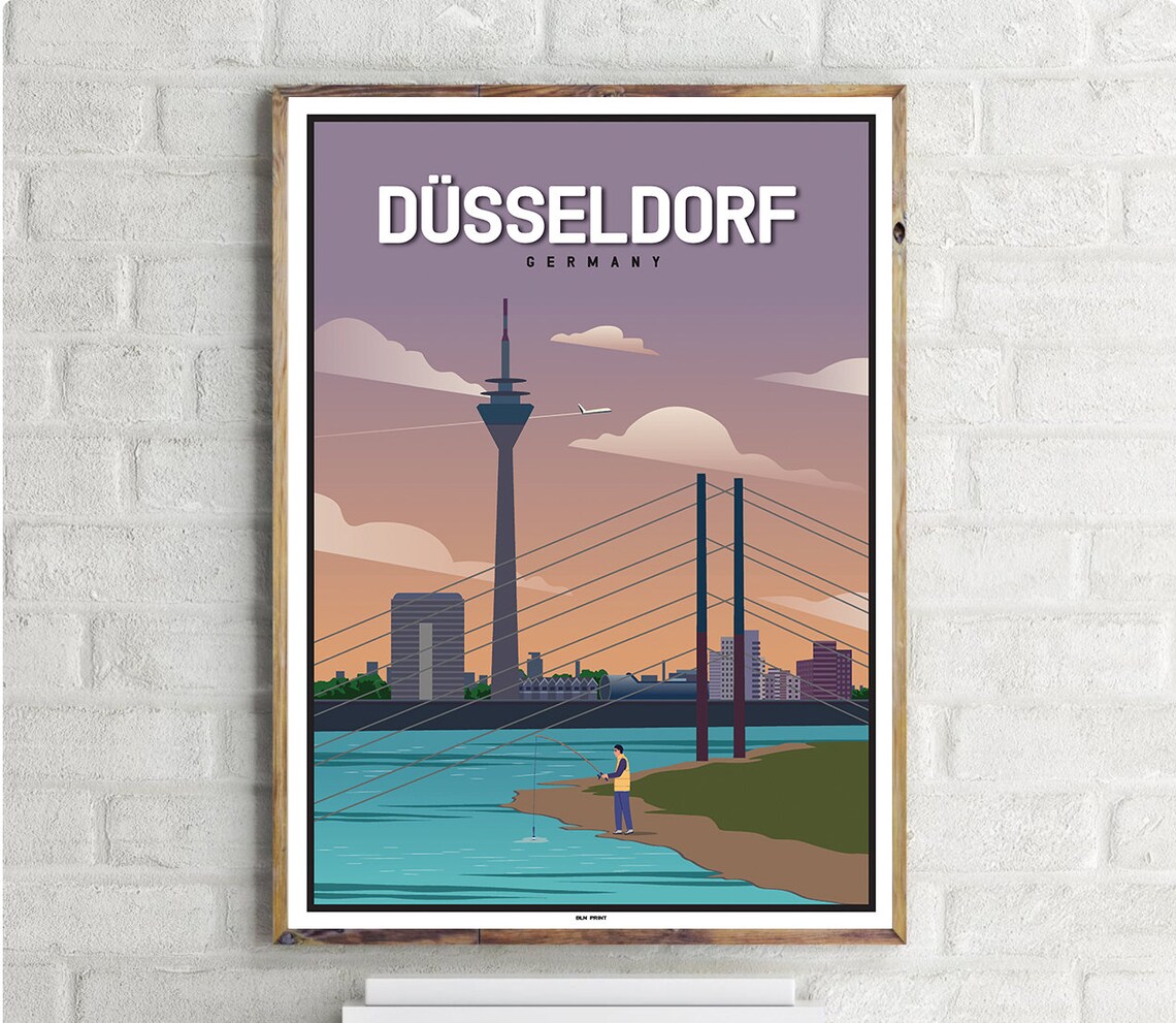 Rheinturm Dsseldorf Vintage Travel Poster