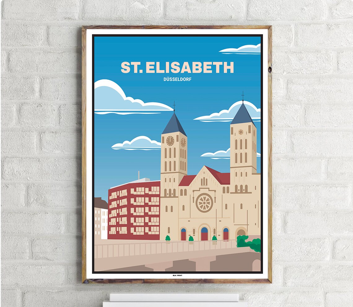 St Elisabeth Düsseldorf Vintage Travel Poster