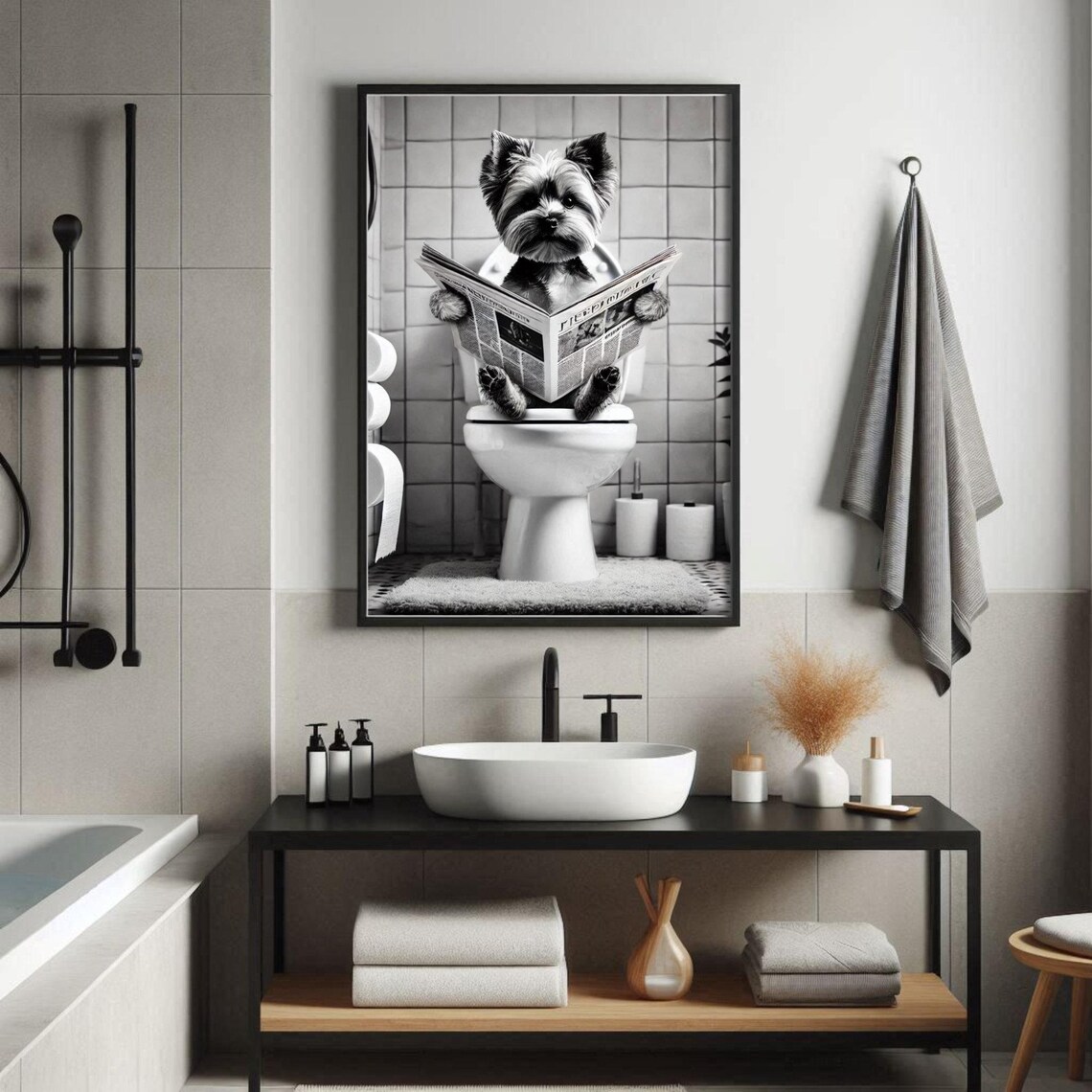 Funny Yorkshire Terrier Bathroom Wall Art Dog Sitting On The Toilet Yorkie Bathroom Decor Pet In Toilet Humor Pet Shop - Image 3