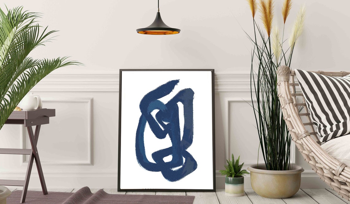 Blue Abstract Brush Stroke Ink Minimalist Calligraphy Poster