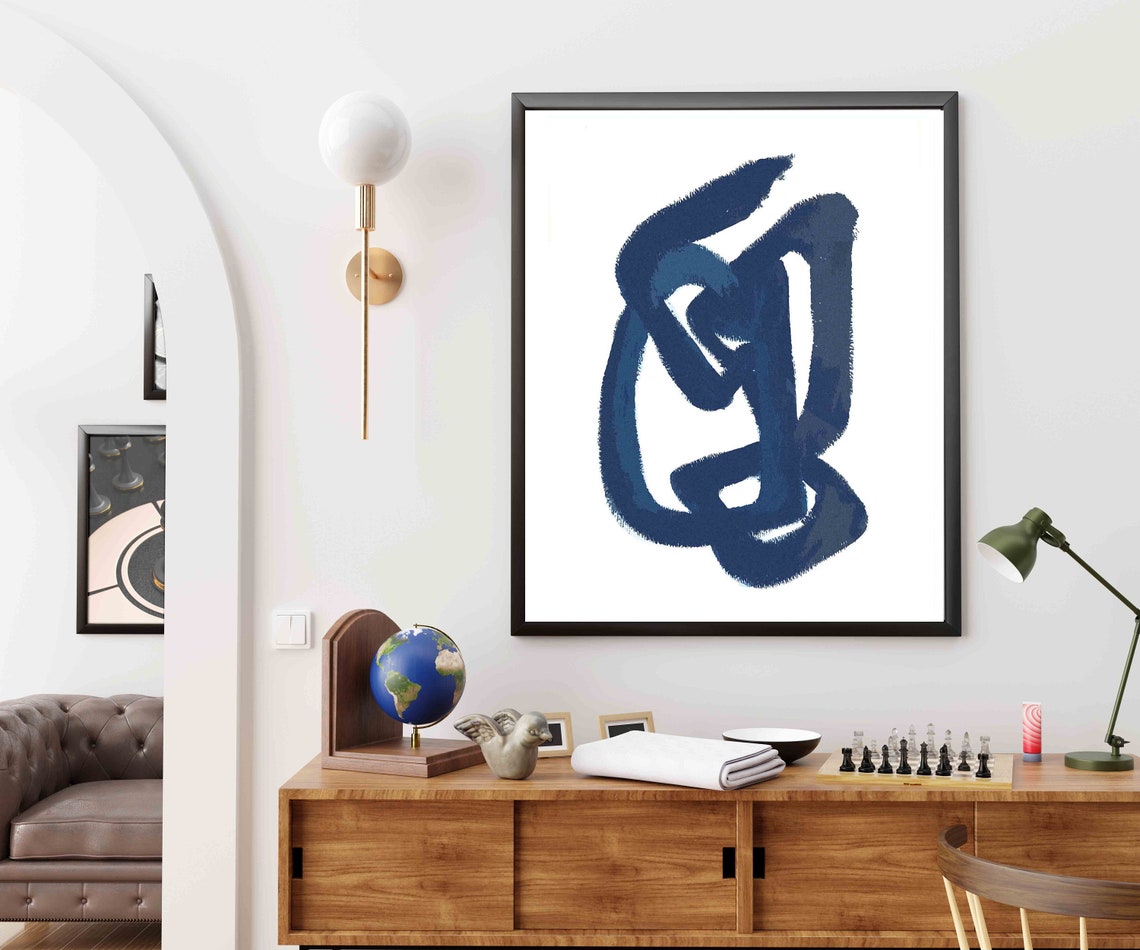 Blue Abstract Brush Stroke Ink Minimalist Calligraphy Poster - Image 2