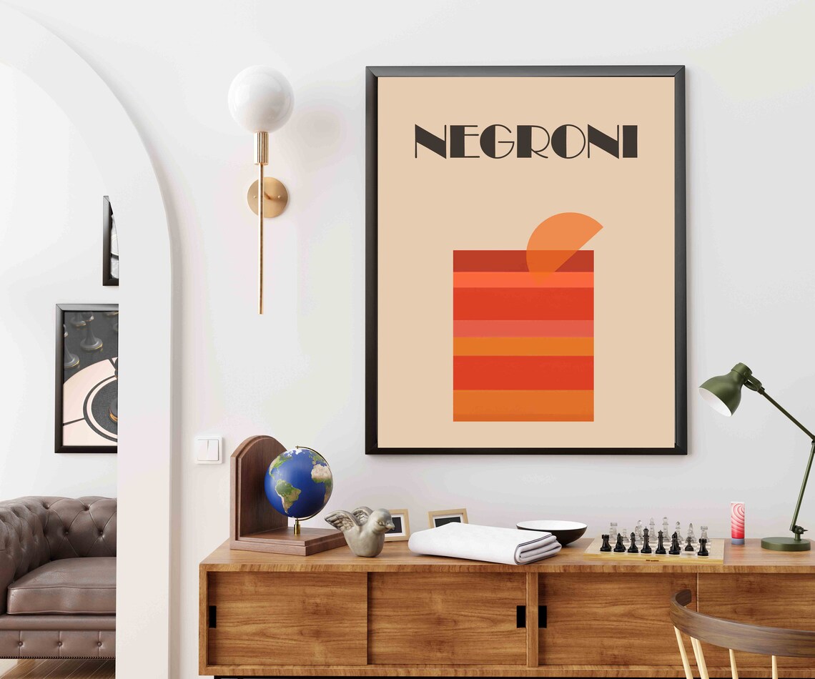 Negroni Minimalist Cocktail Retro Style Art Print - Image 2