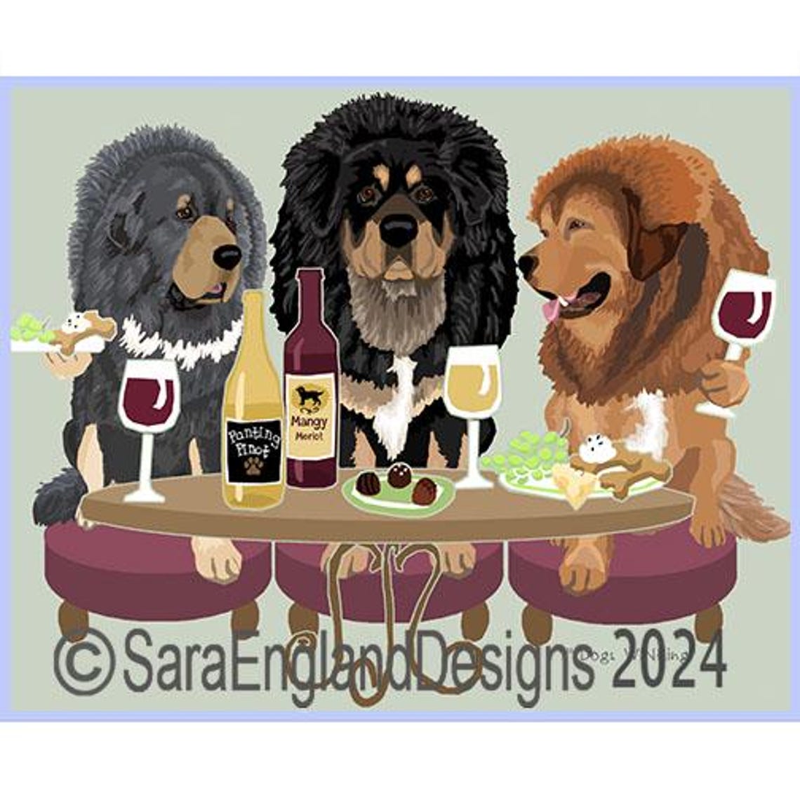 Tibetan Mastiff Wine Humor Art Print