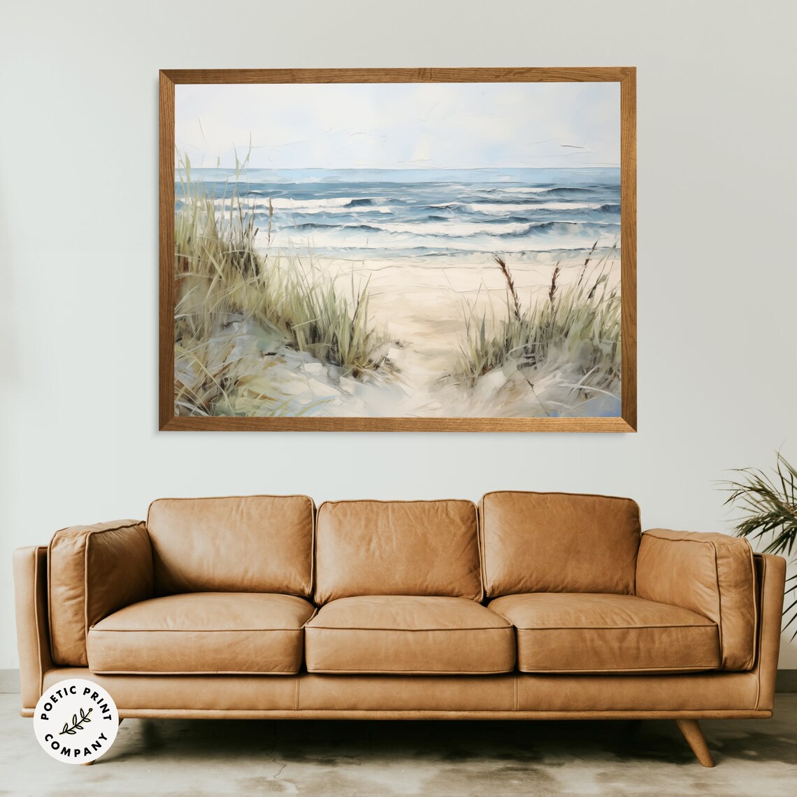 Windy Beach Dunes Waves Coastal Seascape Neutral Tones Oil Print Poster - Image 4