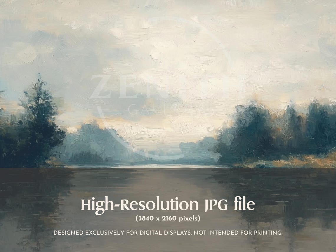 Moody Lake Reflections Dark Forest Vintage Landscape Painting Print - Image 3