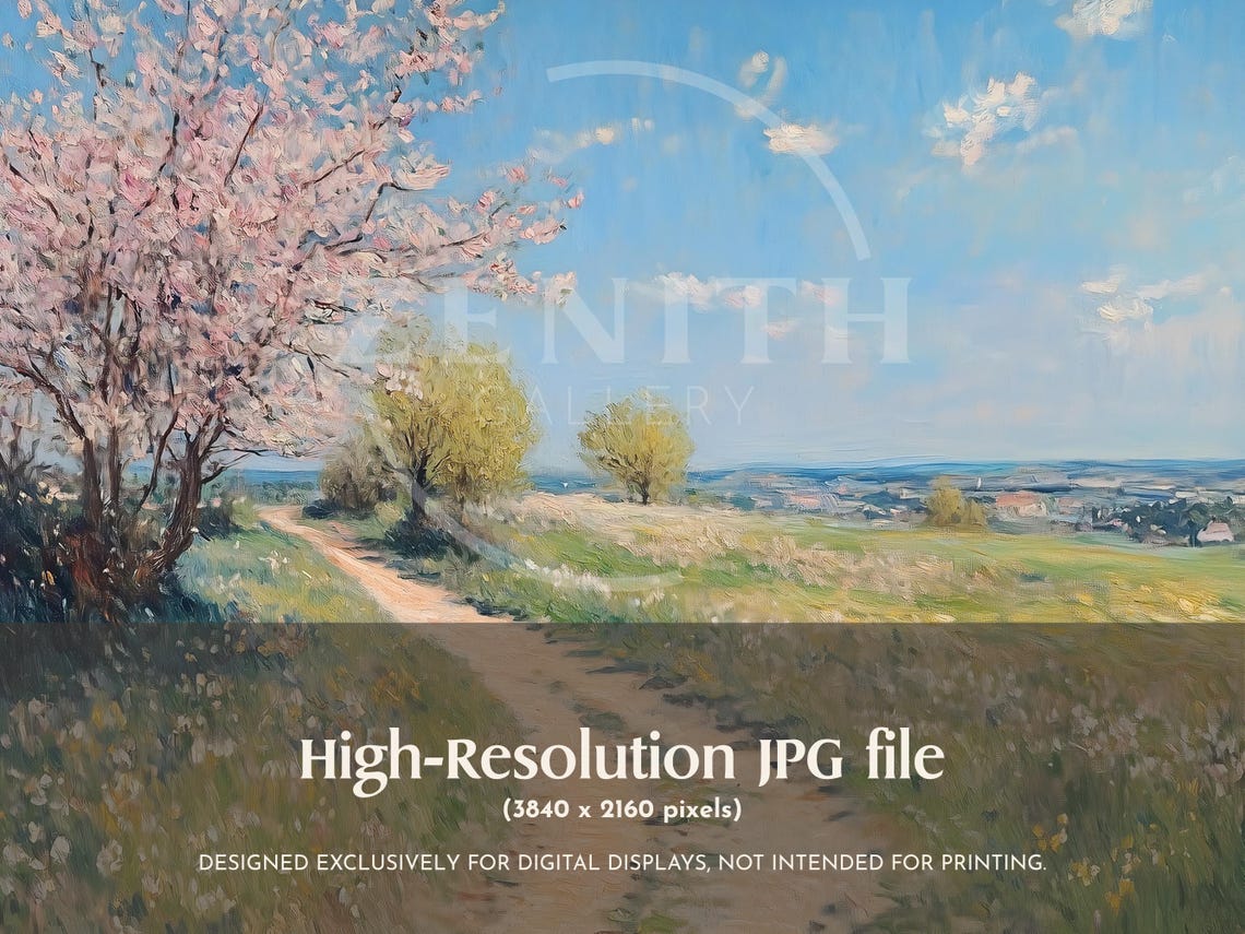 Spring Blossom Trees Path Meadow Vintage Landscape Painting Print - Image 3