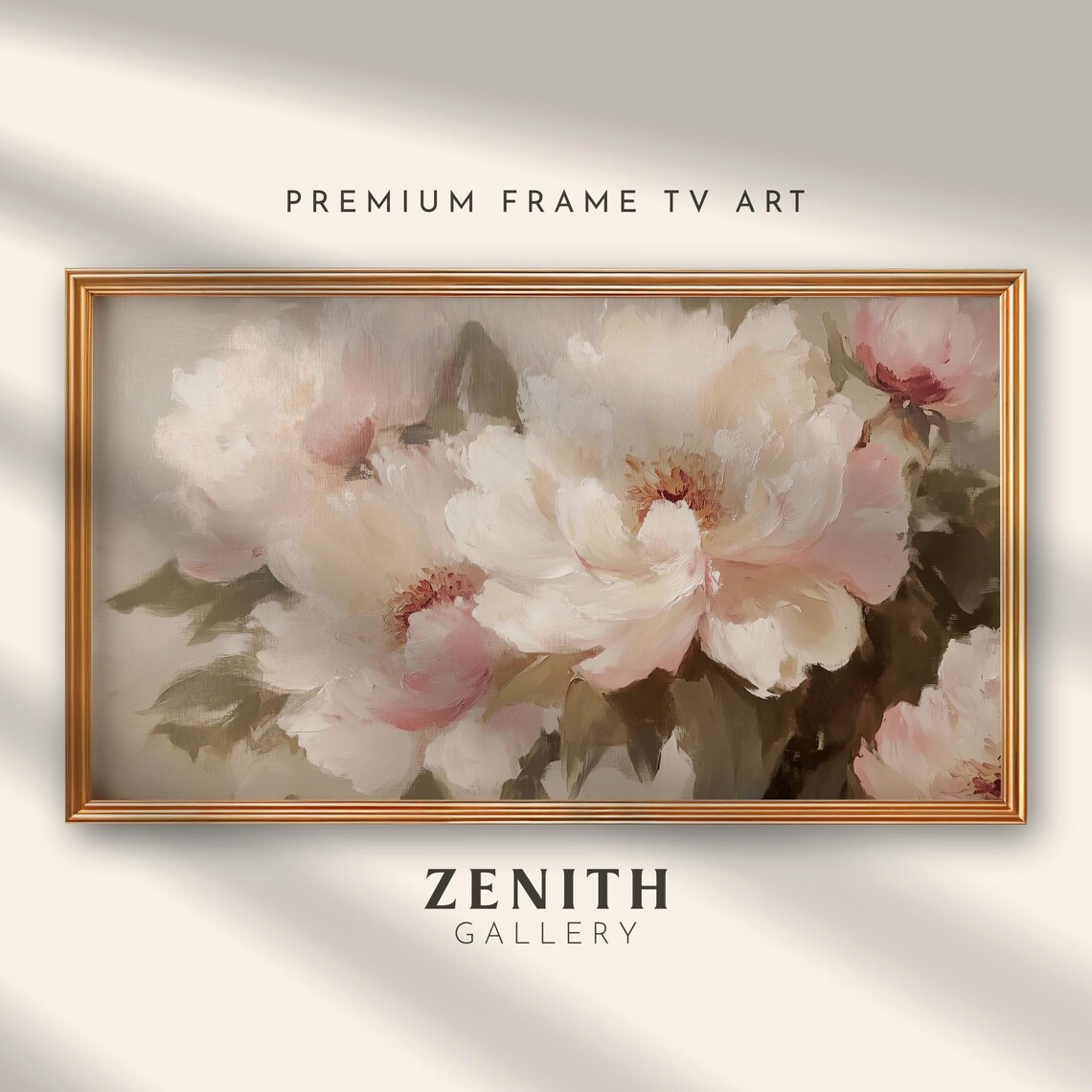 White Peonies Soft Romantic Vintage Floral Oil Painting Wall Poster