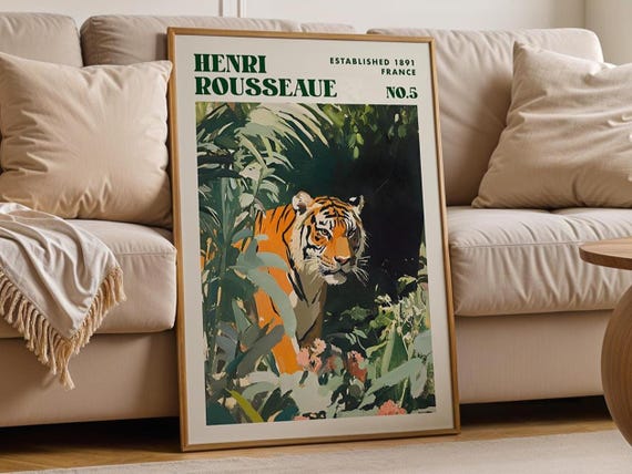 Tiger In The Jungle Print Henri Rousseau Inspired Botanical Art