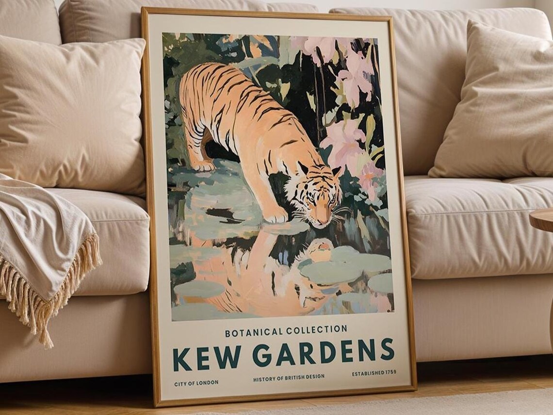Tiger Jungle Vintage Botanical Wildlife Art Print