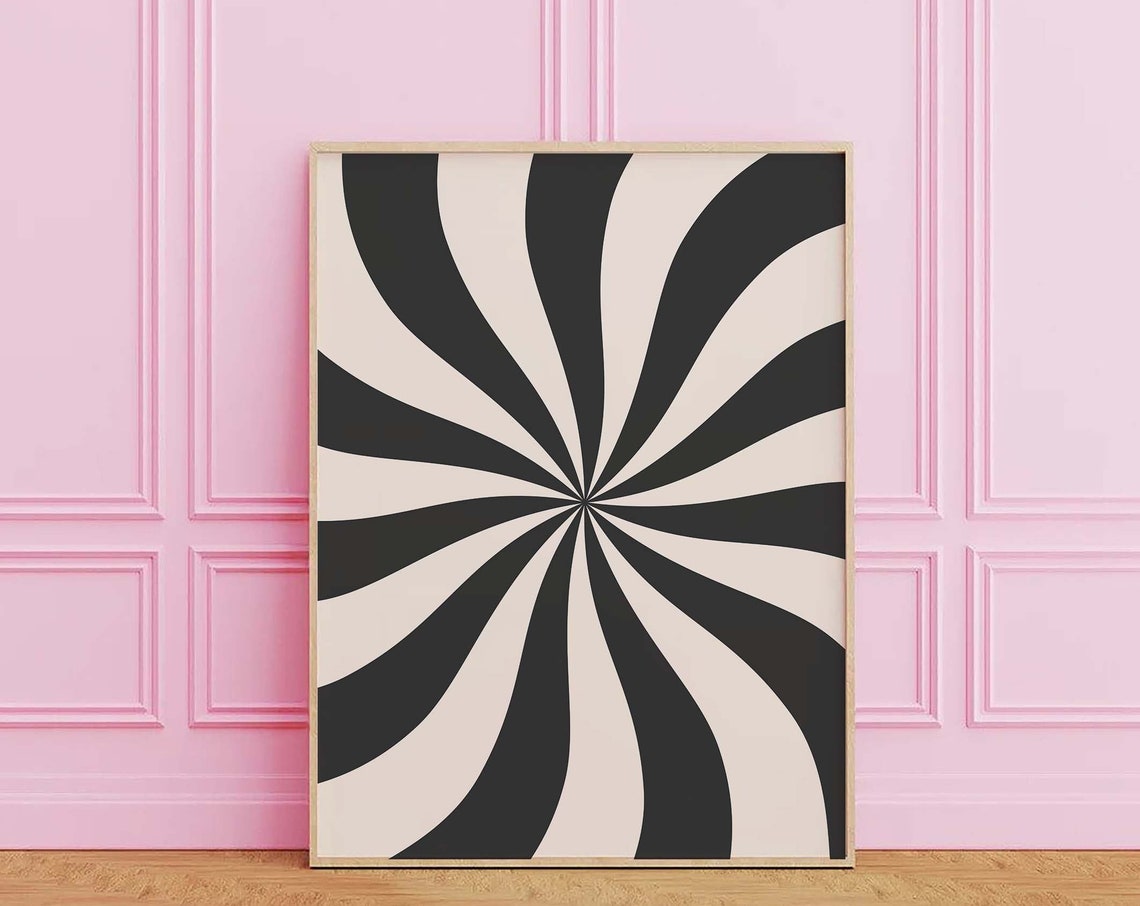 Black White Spiral Swirl 70s Retro Trendy Abstract Wall Poster