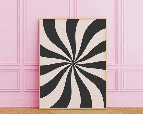 Black And White Abstract Print Art Trendy Spiral Print 70s Retro Art Cute Trendy Wall Art