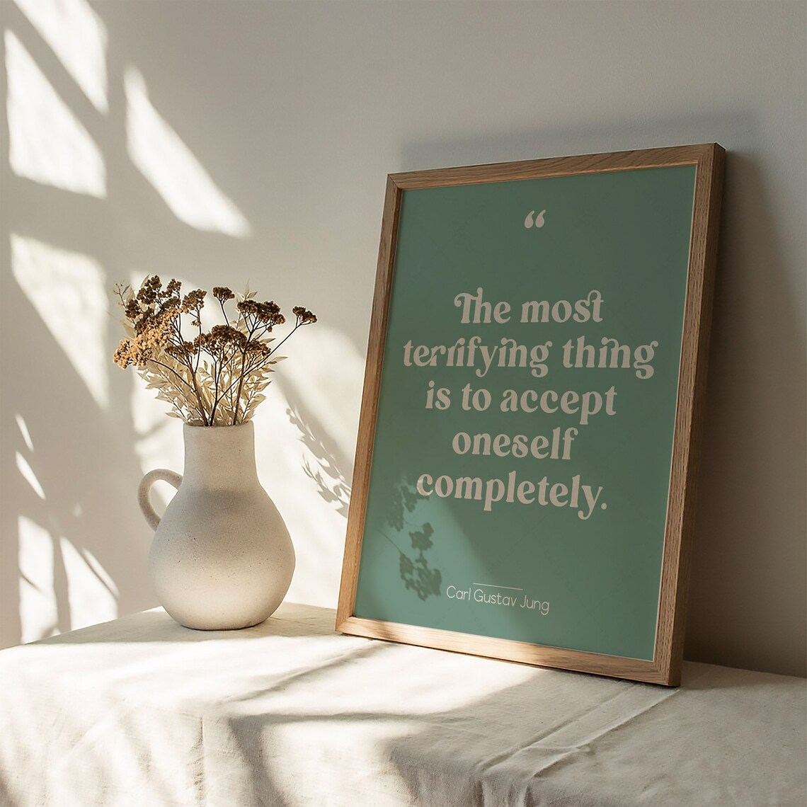 Carl Gustav Jung Accept Oneself Completely Quote Sage Green Retro Poster - Image 4