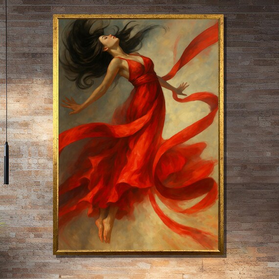 Floating Woman In Red Dress Wall Art Print