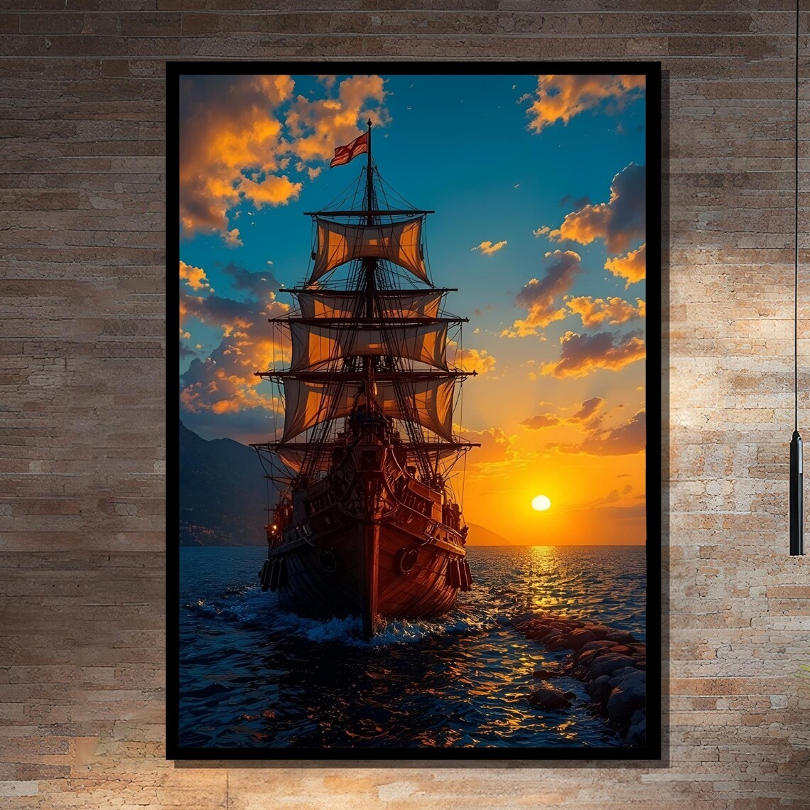 Majestic Pirate Ship At Sunset Art Print