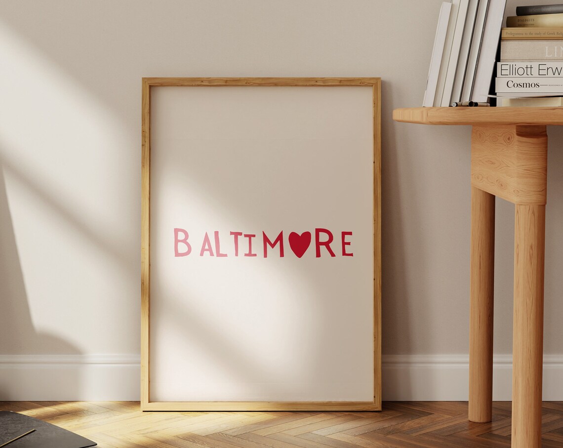Baltimore Maryland Heart Lettering Minimalist City Love Poster - Image 2