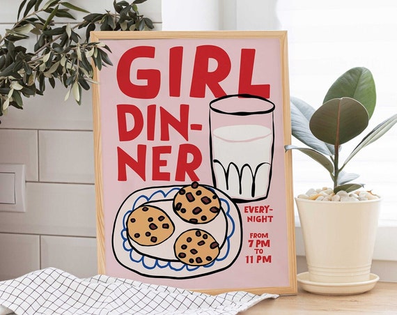 Girl Dinner Cookies Milk Retro Dining Room Art Print