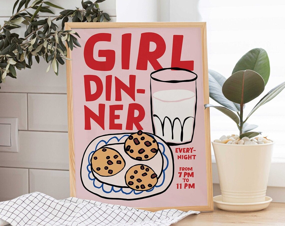 Girl Dinner Cookies Milk Retro Dining Room Art Print
