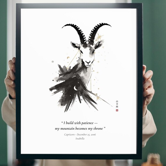 Custom Capricorn Zodiac Poster December 22january 19 Birthday Gift Sumi Ink Constellation Wall Art Astrology Horoscope Decor