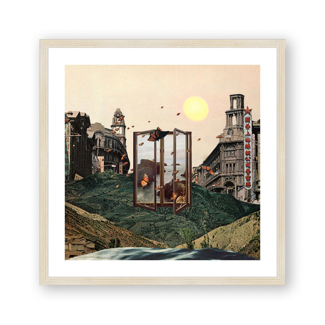 Surreal Butterfly Fantasy Collage, Vintage Art Print