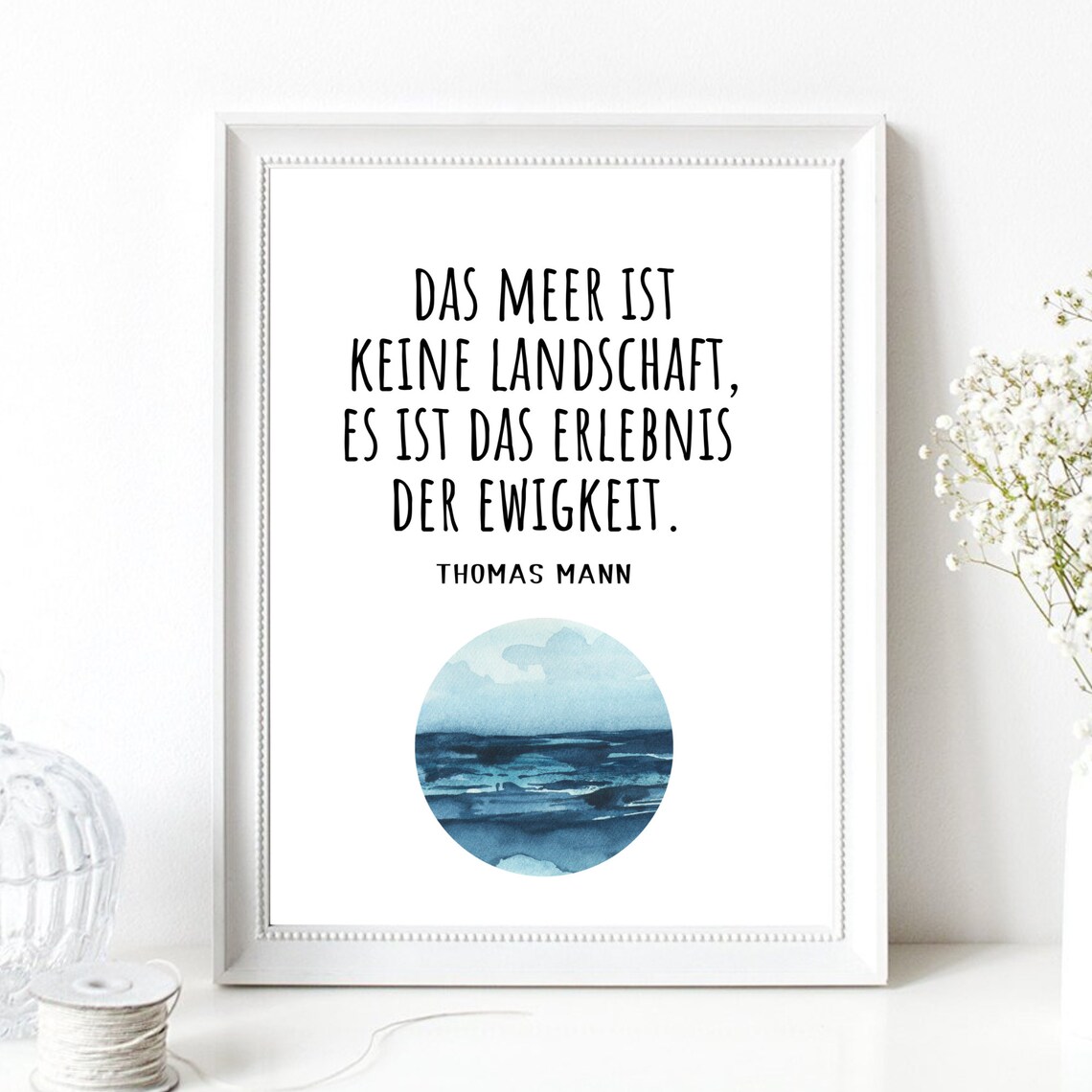 Thomas Mann Sea Quote German Typography Blue Ocean Watercolor Art Poster - Image 2