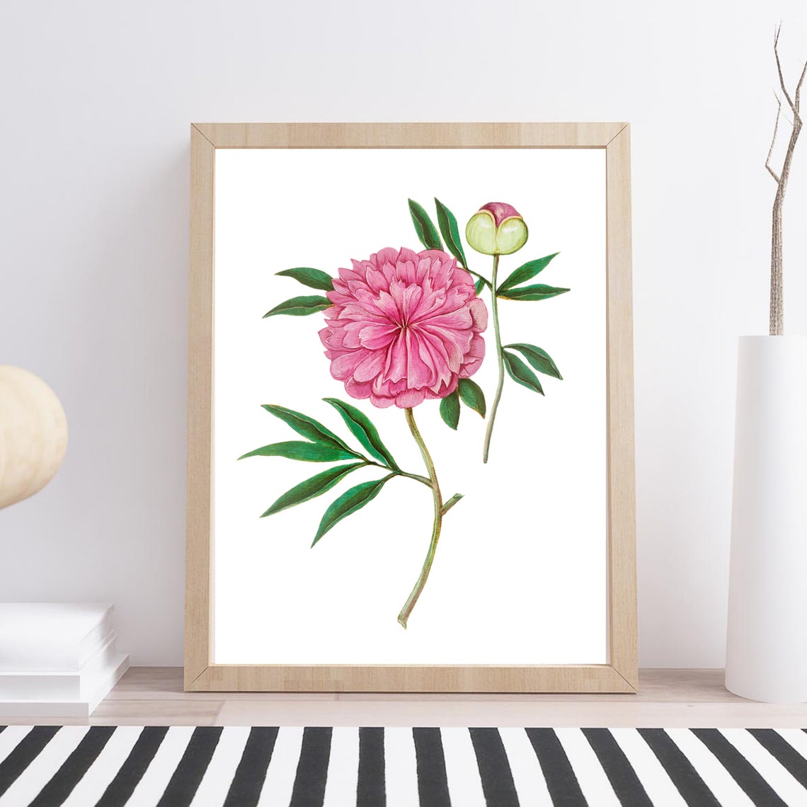 Pink Peony Vintage Botanical Flower Illustration Romantic Wall Art - Image 2