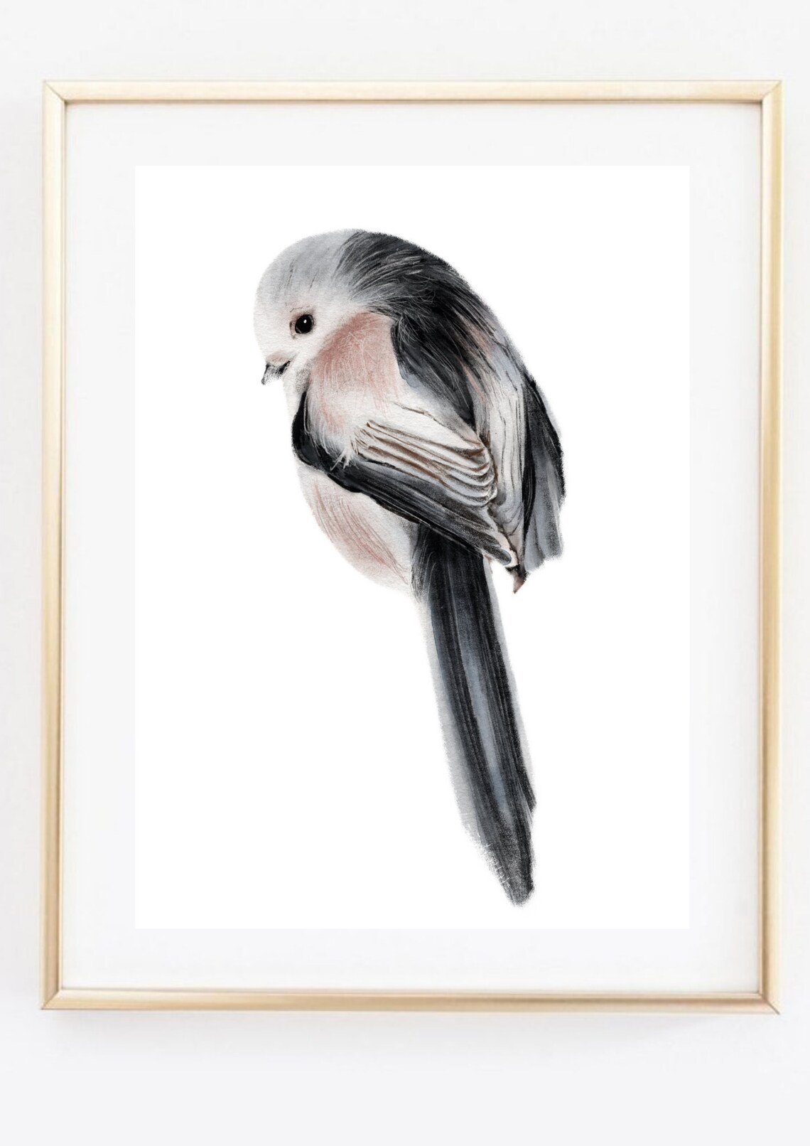 Long Tailed Tit Watercolor Perched Bird Cute Garden Wildlife Wall Art - Image 3